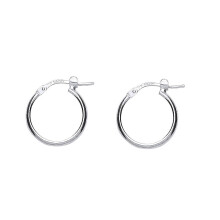 Jewelco London Ladies Sterling Silver Round Tube Polished Hoop Earrings 15mm 1mm - ER48