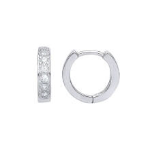 Jewelco London Ladies Sterling Silver Cubic Zirconia Huggie Hoop Earrings 10mm - GVE536