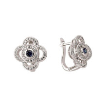 Jewelco London Sterling Silver Tanzanite-Violet Cubic Zirconia Clover Halo Hoop Earrings mm - GVE320