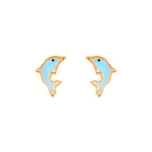 Jewelco London Ladies 9ct Yellow Gold Blue Enamel Dolphin Stud Earrings - JES276