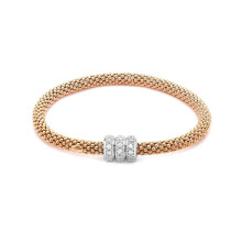 Jewelco London Rhodium & Rose Coated Sterling Silver CZ Popcorn Beaded Magnetic Popcorn Bracelet - ABB111B