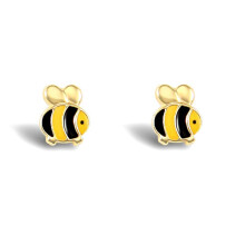 Jewelco London Ladies 9ct Yellow Gold Enamel Bumble Bee Stud Earrings - JES246