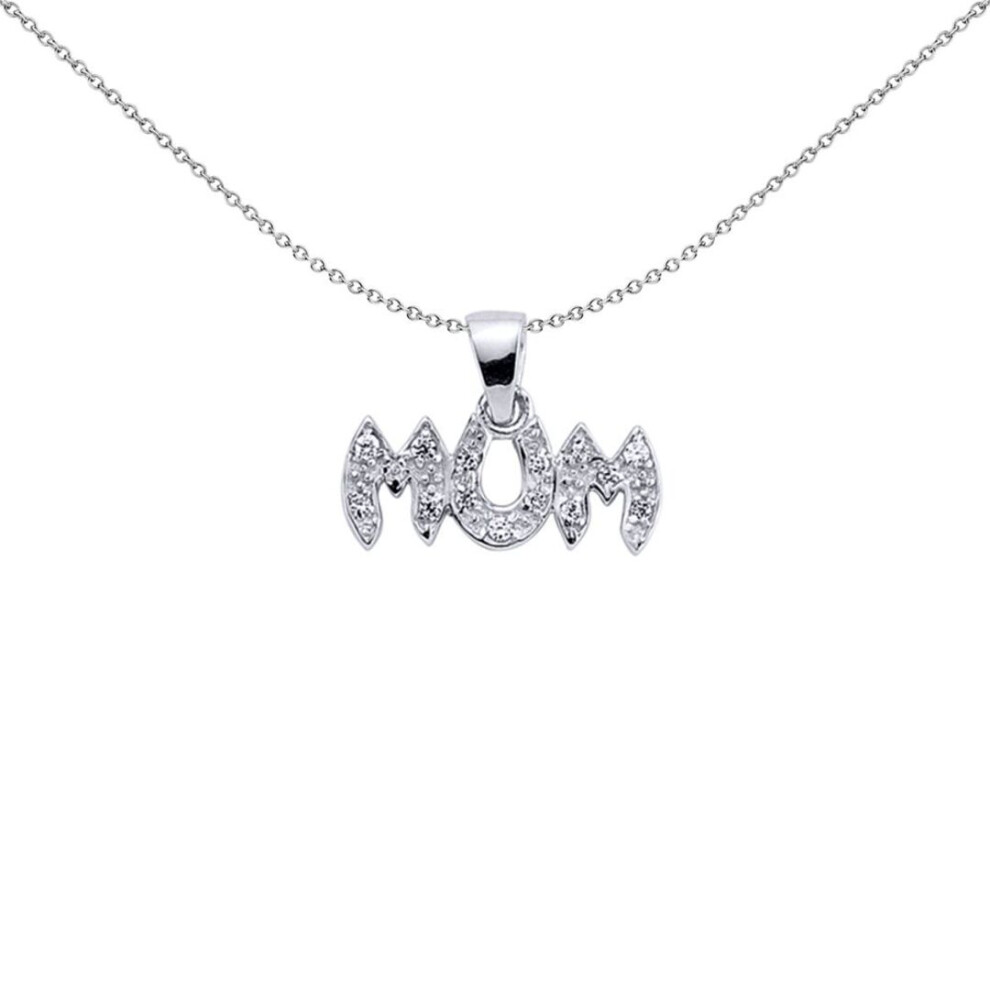 Jewelco London Ladies Sterling Silver Cubic Zirconia Pave Mum Pendant Necklace - Gvp131