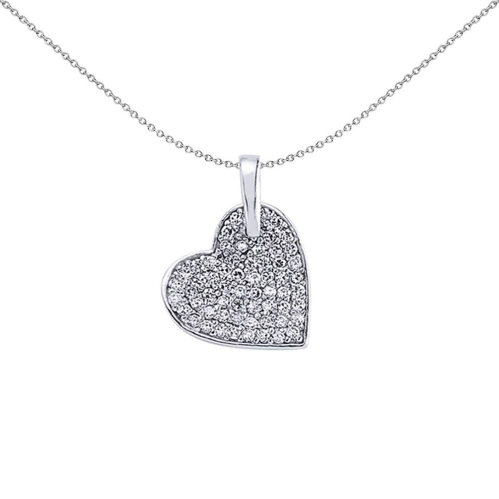 Jewelco London Ladies Sterling Silver Cubic Zirconia Pave Love Heart Pendant Necklace - Gvp210