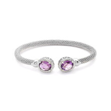 Jewelco London Rhodium Silver Purple Cubic Zirconia Bead Torque Bangle - Ladies - ABG032