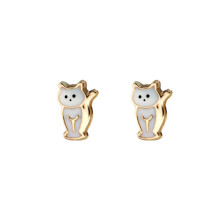 Jewelco London Ladies 9ct Yellow Gold Enamel Cat Kitten Stud Earrings - JES272