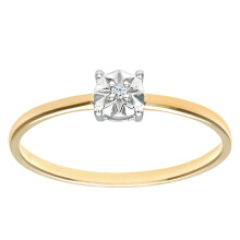 (K) Jewelco London 9ct Yellow Gold Round 1pts Diamond Illusion Star Solitaire Engagement Ring 5mm - PR0AXL9510Y