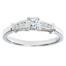 (T) Jewelco London 9ct White Gold Round 1/4ct Diamond Love Heart Raised Bridge Engagement Ring - PR0AXL5539W