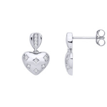 Jewelco London Ladies Rhodium Plated Sterling Silver CZ Love Heart Pillow Drop Earrings - EAG1304