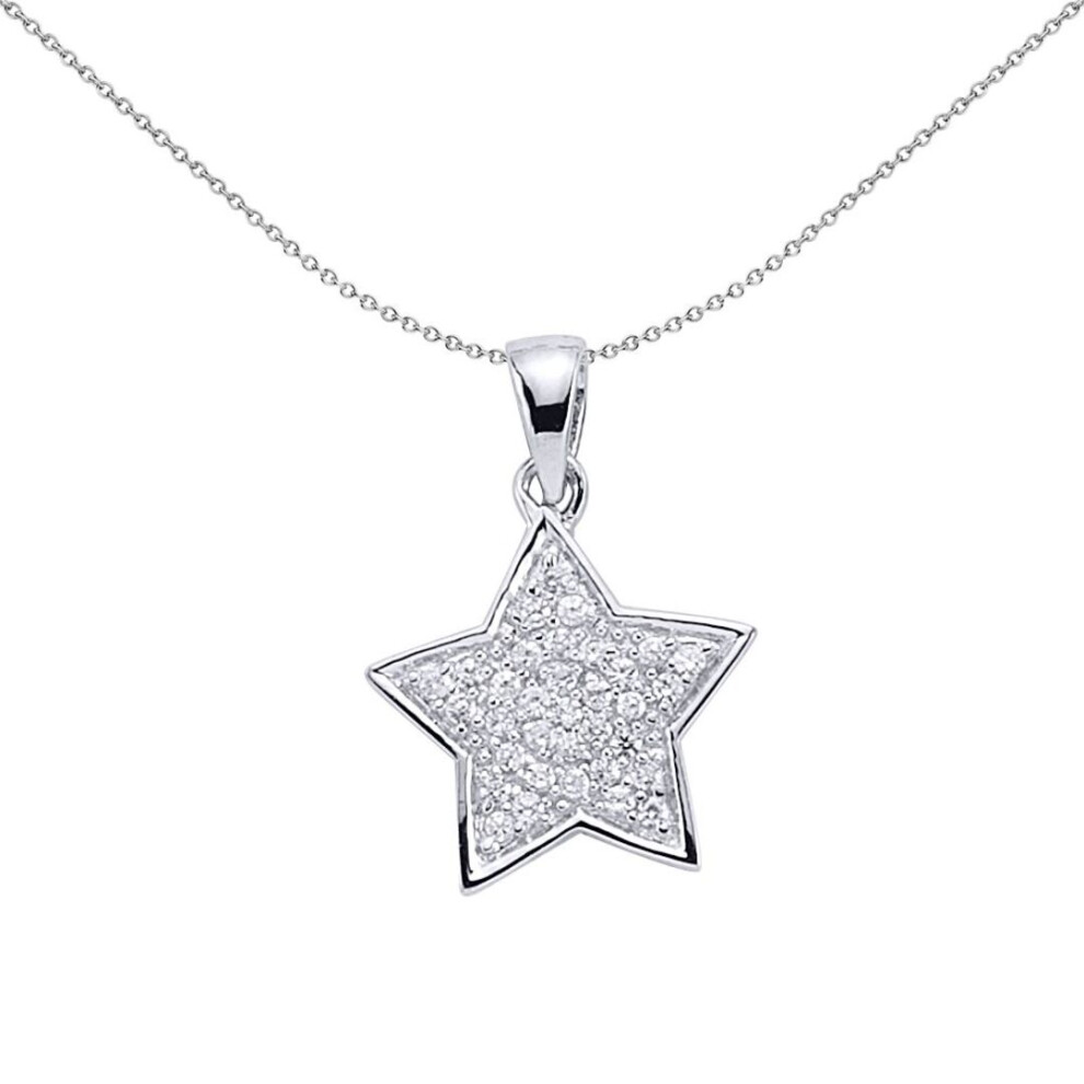 Jewelco London Ladies Sterling Silver Cubic Zirconia Pave Star Pendant Necklace - Gvp148