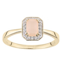(L) Jewelco London 9ct Yellow Gold Round 8pts Diamond Octagon 0.36ct Opal Octagon Mill Grain Halo Cluster Ring - DR1AXL619YPOP
