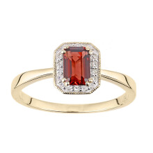 (P) Jewelco London 9ct Yellow Gold Round 8pts Diamond Octagon 2/3ct Garnet Octagon Mill Grain Halo Cluster Ring - DR1AXL619YGT