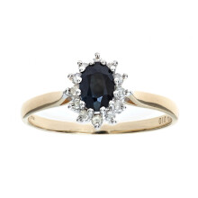 (N) Jewelco London 9ct Yellow Gold Round 10pts Diamond Oval 0.79ct Sapphire Classic Royal Oval Cluster Ring - PR0AXL5244YSA