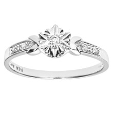(L) Jewelco London 9ct White Gold Round 5pts Diamond Illusion Solitaire Collared Engagement Ring - PR0AXL5959W