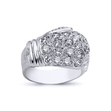 (W) Jewelco London Mens Rhodium Plated Sterling Silver Round Cubic Zirconia Boxing Glove Charm Ring 19mm - ARN098