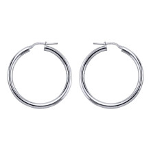 Jewelco London Ladies Sterling Silver Round Tube Polished Hoop Earrings 36mm - ER2