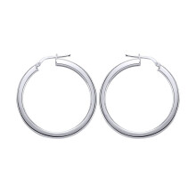 Jewelco London Ladies Sterling Silver Round Tube Polished Hoop Earrings 38mm - ER5