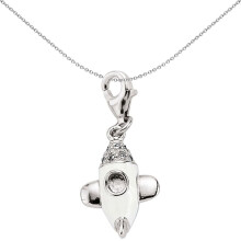 Jewelco London Unisex Sterling Silver Crystal Enamel Rocket Shuttle Lobster Clasp Link Charm - CM136