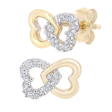 Jewelco London 9ct Yellow Gold Round 6pts Diamond Heart Stud Earrings - PE0AXL5599Y