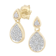 Jewelco London 9ct Yellow Gold Round 8pts Diamond Halo Drop Earrings - PE0AXL5622Y