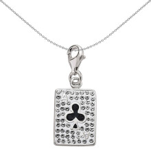 Jewelco London Unisex Sterling Silver Crystal Black Enamel Ace of Clubs Lobster Clasp Link Charm - CM105