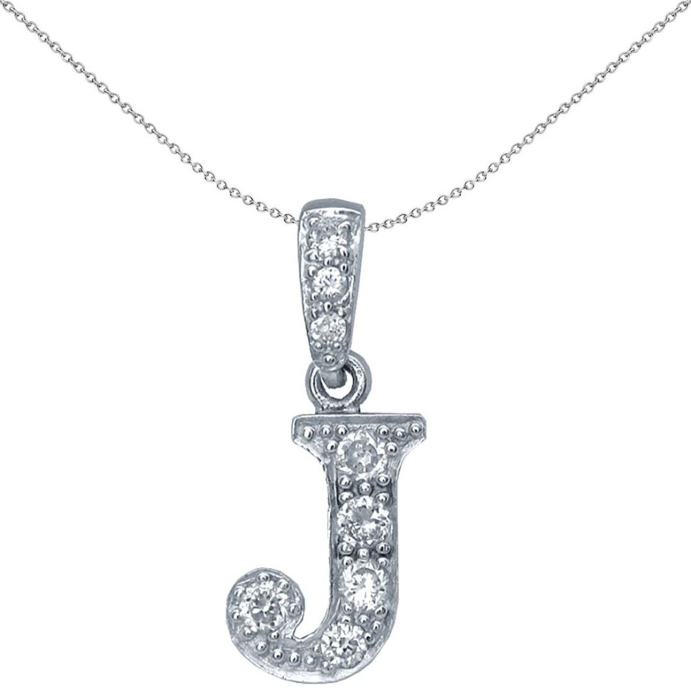 Jewelco London Sterling Silver Cubic Zirconia Letter J Initial Pendant Necklace - Gin2-J