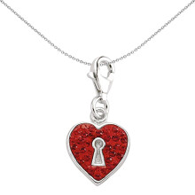 Jewelco London Unisex Sterling Silver Red Crystal Love Heart Padlock Lobster Clasp Link Charm - CM093