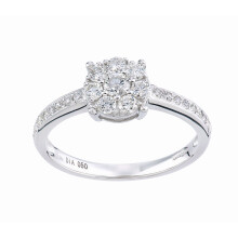 (M) Jewelco London 9ct White Gold Round 1/2ct Diamond Halo Engagement Ring - PR1AXL2704W