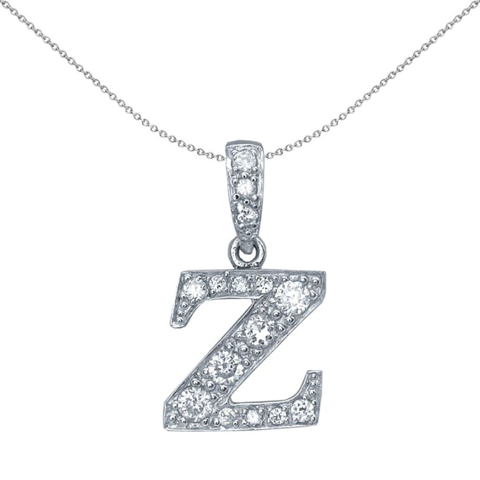 Jewelco London Sterling Silver Cubic Zirconia Letter Z Initial Pendant Necklace - Gin2-Z