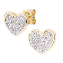 Jewelco London 18ct Yellow Gold Round 20pts Diamond Heart Stud Earrings - PE0AXL5605Y18