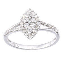 (M) Jewelco London 9ct White Gold Round 0.36ct Diamond Halo Marquise Engagement Ring - PR1AXL2345W