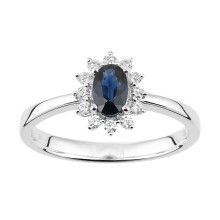 (O) Jewelco London 18ct White Gold Round 15pts Diamond Oval 0.65ct Sapphire Royal Oval Classic Clock Cluster Ring - DR1AXL605W18SA