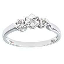 (P) Jewelco London 9ct White Gold Round 1pts Diamond Illusion Star Trilogy Ring - PR0AXL7380W