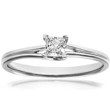 (O) Jewelco London 18ct White Gold Princess 1/4ct Diamond Split Shoulder L-Shape Solitaire Engagement Ring - PR0AXL915718KW