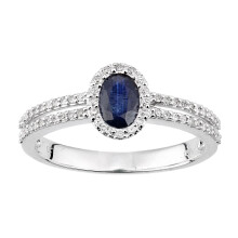 (P) Jewelco London 18ct White Gold Round 20pts Diamond Oval 0.55ct Sapphire Split Shoulder Halo Cluster Ring - DR1AXL615W18SA