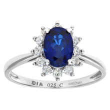 (M) Jewelco London 9ct White Gold Round 1/4ct Diamond Oval 1.09ct Sapphire Classic Royal Oval Cluster Ring 10mm - PR1AXL0470WSA