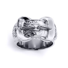 (V) Jewelco London Mens Rhodium Plated Sterling Silver Double Buckle Love Ring 11mm - ARN095