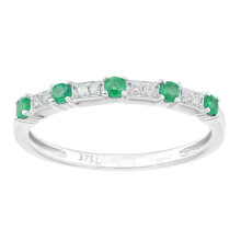 (M) Jewelco London 9ct White Gold Round 5pts Diamond Round 17pts Emerald Alternating Spacers 5 Stone Eternity Ring - PR1AXL2276WEM