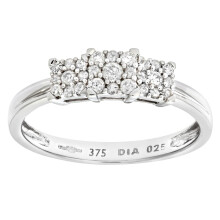 (K) Jewelco London 9ct White Gold Round 1/4ct Diamond Trilogy Cluster Tiered Engagement Ring - PR0AXL6855W