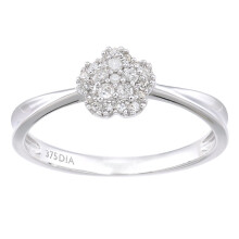 (K) Jewelco London 9ct White Gold Round 13pts Diamond Halo Flower Engagement Ring - PR1AXL2342W