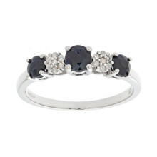 (M) Jewelco London 9ct White Gold 6pts Diamond 0.87ct Sapphire Alternating Trilogy Cluster Eternity Ring 1.5mm - PR0AXL6862WSA