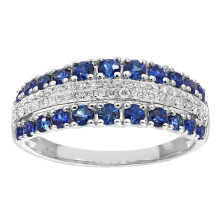 (L) Jewelco London 9ct White Gold Round 19pts Diamond Round 0.9ct Sapphire Split Sea Eternity Ring 2mm - DR1AXL512WSA