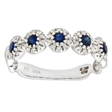 (S) Jewelco London 9ct White Gold 22pts Diamond 0.38ct Sapphire Bubble Halo Pentalogy Half Eternity Ring 3mm - PR0AXL6629WSA