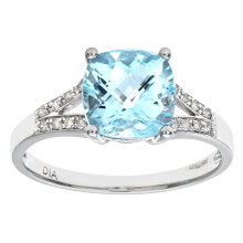(K) Jewelco London 9ct White Gold Round 7pts Diamond Cushion 2.5ct Blue Topaz Split Pave Shoulder Solitaire Ring - PR0AXL7210WBT