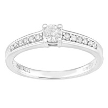 (O) Jewelco London 18ct White Gold Round 21pts Diamond 12pts Pave Shoulder Solitaire Engagement Ring - PR1AXL2322W18