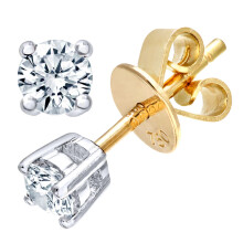 Jewelco London 18ct Yellow Gold Round 1/4ct Diamond Solitaire Stud Earrings - PE0AXL1373Y18JPK