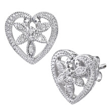 Jewelco London 9ct White Gold Round 5pts Diamond Flower Stud Earrings - PE0AXL3079W