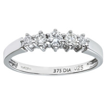 (L) Jewelco London 9ct White Gold Round 1/4ct Diamond 5 Stone Semi-Tension Style Eternity Ring 2mm - PR0AXL2707W