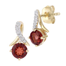Jewelco London 9ct Yellow Gold Round 5pts Diamond Round 0.7ct Garnet Kiss Crossover Stud Earrings - PE0AXL5560YGT