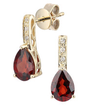 Jewelco London 9ct Yellow Gold Round 3pts Diamond Pear 2ct Garnet Teardrop Drop Earrings - DE1AXL602YGT